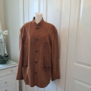 The J. Peterman Company Men Cognac Brown Suede Leather Driving Coat Wool Lined L